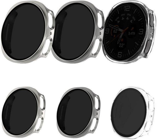 [젤센] 갤럭시워치8 전용 사생활보호 풀커버 일체형 9H 강화유리 케이스 메탈릭 3개 세트, (사생활보호)티타늄+그라파이트+투명