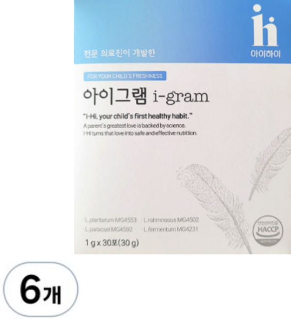 [인기상품][정품] 아이하이 아이그램 igram 다이어트 I 유산균 I 아이유산균 4종유산균&유기농원료&간편한 딸기맛유산균, 30회분, 30g, 6개