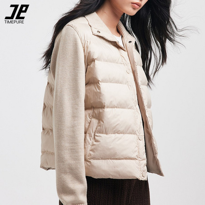 여성용 에어리 숏 패딩 니트 소매 보온 공기감 가을 겨울 슬림 경량 패딩 아우터