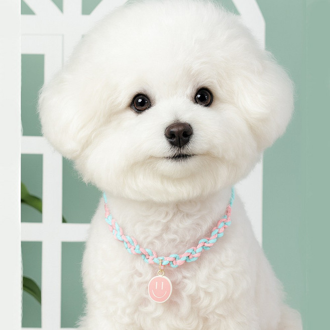 하니펫 강아지 고양이 예쁜 스마일 매듭 목걸이, 1개, 스카이