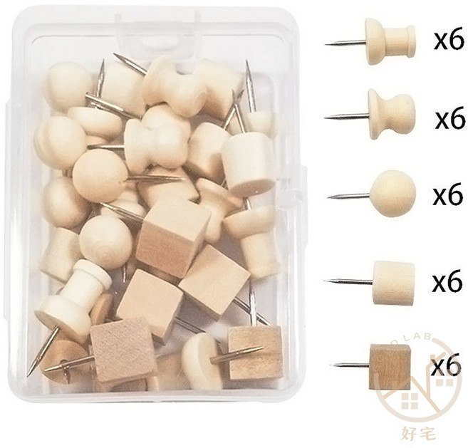 Good Lab 居家軟裝毛氈裝飾版 牆面佈置 公布欄 公告欄 軟木板裝飾板 教室公告 備忘錄牆 相片裝飾, 1個, 木圖釘一盒30枚（W0728）