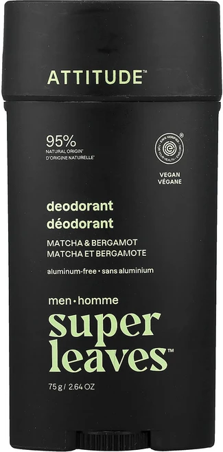 ATTITUDE 슈퍼 리브스™ 알루미늄 무첨가 데오도란트 남성용 말차 & 베르가못 향 75g ATT-11740 - 쿠팡