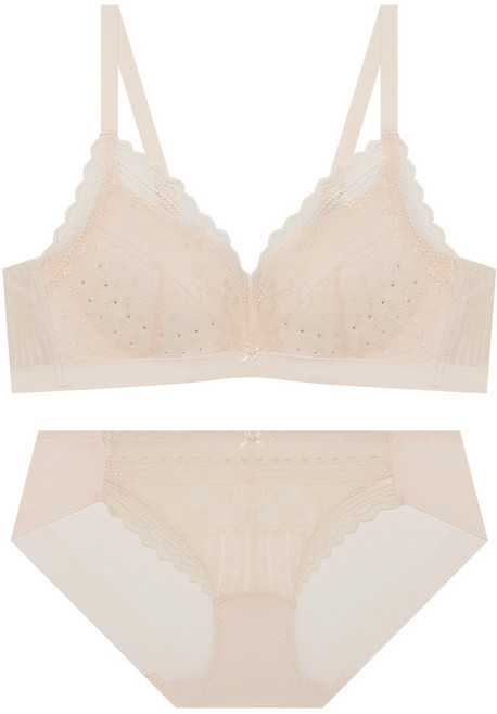 엘르이너웨어 에어홀 컴포트핏 노와이어 레이스 브라 팬티 세트 - 스킨