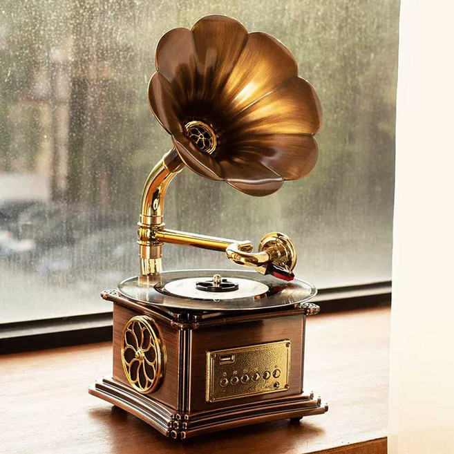 블루투스턴테이블 LP 플레이어 나팔관 엔틱 클래식, 화이트