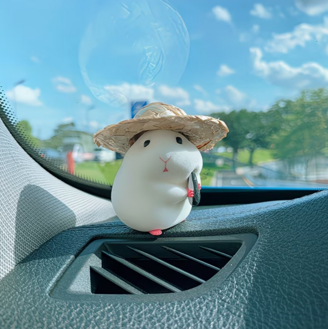 자동차 꾸미기 차량용 악세사리 인형 귀여운 햄스터, 1개, 밀짚모자 햄스터