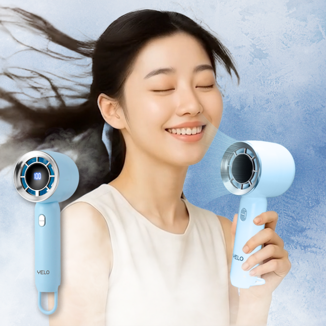 YELO 에어리 C타입 무선 휴대용 에어컨 손선풍기 손풍기 100단 BLDC모터, 블루