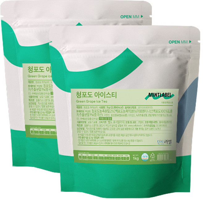 민트라벨 청포도 아이스티 1kg 2개세트, 2개, 1개입