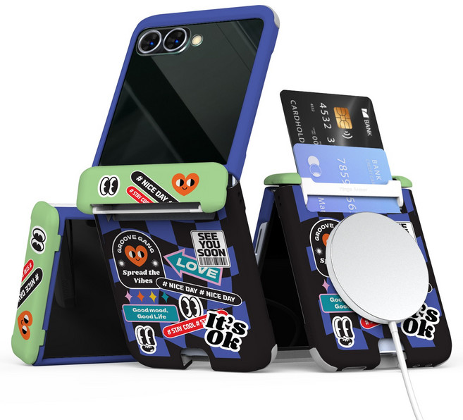 이디즌 갤럭시 Z플립 케이스 힌지보호 카드 수납 맥세이프 지원 자석 내장 충격방지 범퍼 일러스트 힌지아머 플립 7 6 5