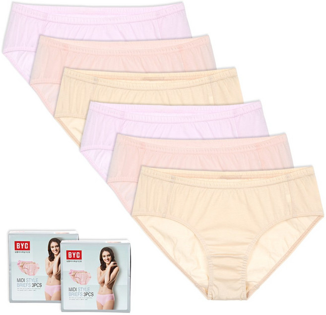 BYC 여성용 데일리 심플 순면 미디팬티 6P