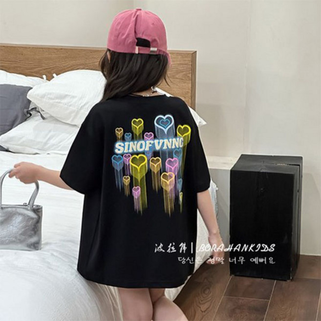 키즈목마 여름신상 여아 반팔티 상하복 데님 반바지세트 하트비 티셔츠+청반바지 341