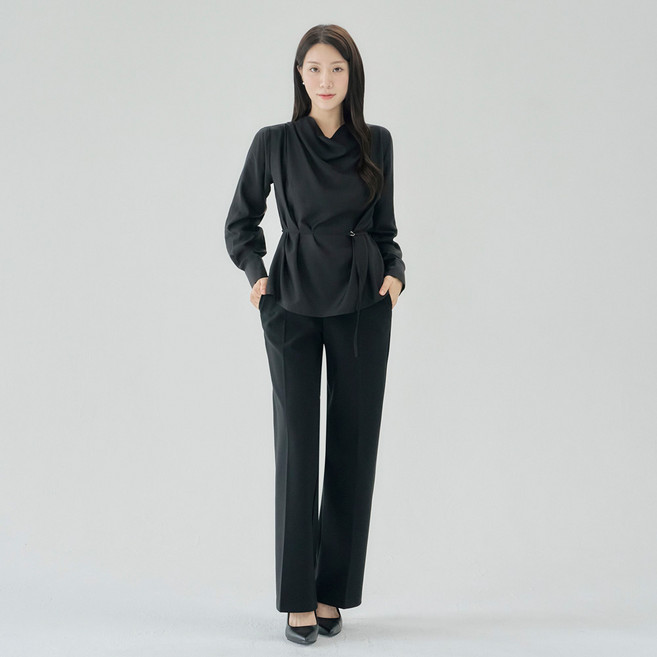 더웨이나인 정장 바지 슬랙스 밴딩 일자 키작녀 면접 릴렉스 사계용