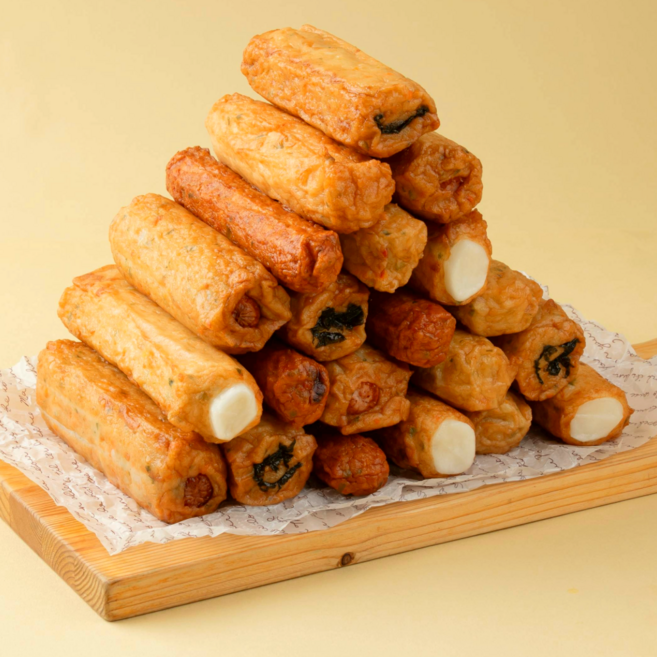 [다쓴다몰] 수제 어묵바 8종 가래떡 고구마 베이컨 등 토핑 듬뿍 밀가루 ZERO 오뎅 어묵 핫바 휴게소 간식, 수제 통새우 어묵바, 1개, 500g