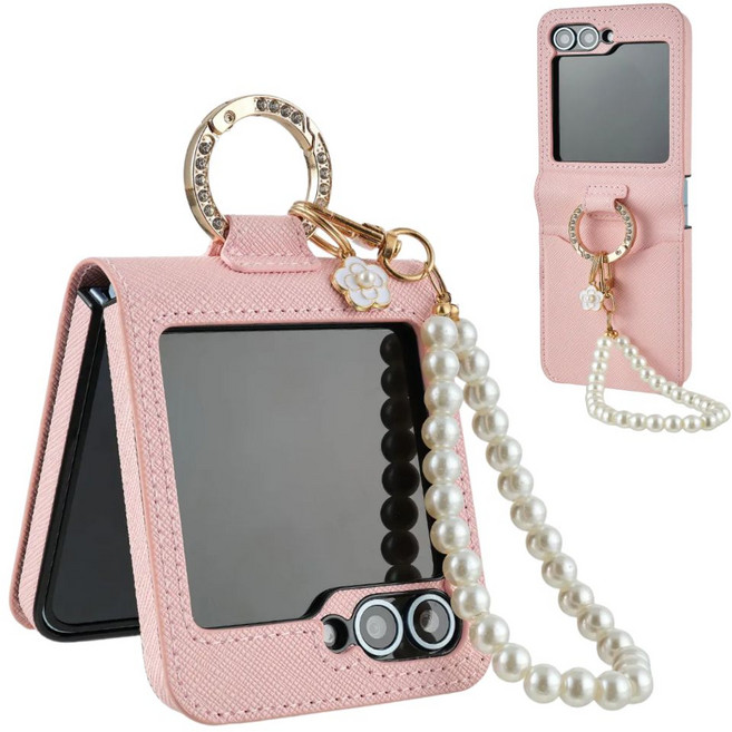 폰디브 명품 카드지갑 진주 스트랩 힌지보호 링 가죽케이스 제트플립 지플립 7 6 5