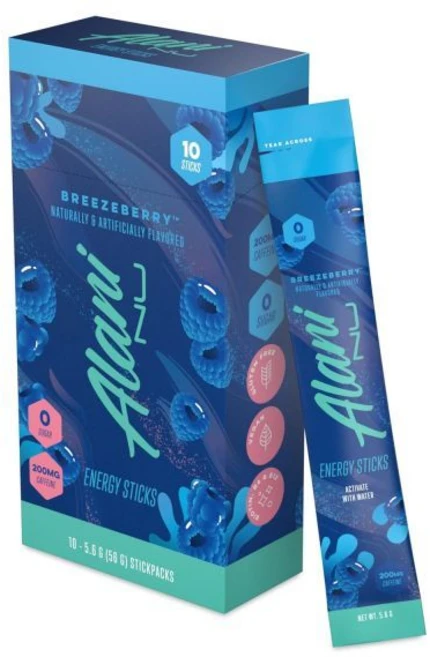 알라니 누 브리즈베리 에너지 스틱스 드링크 파우더 200mg 카페인 프리 워크아웃 퍼포먼스와 제 이동용 음료 믹스 비오틴 비타민 B군 무설탕 5칼로리 10개입 - 쿠팡