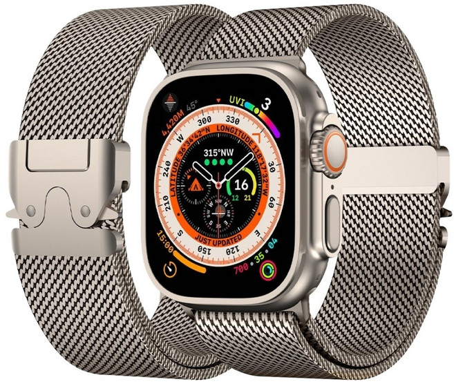 엔인원 애플워치 울트라 밀레니즈 스트랩 스테인리스 메탈 디버클 메시 디자인 시계줄, 티타늄, 1개