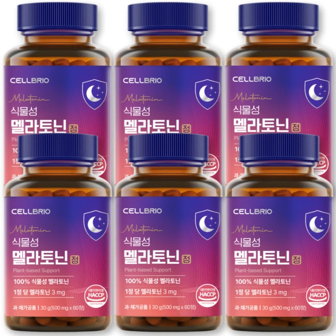 식물성 멜라토닌 3mg 함유 식약청인증 셀브리오, 6개, 60정 - 쿠팡
