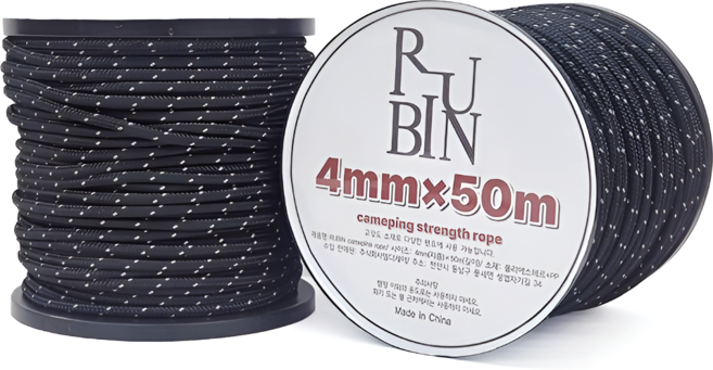 RUBIN(루빈) 텐트끈 캠핑 타프 스트링 로프( 4mm x 50m ) 형광 반사 스트랩 야광, [반사]블랙