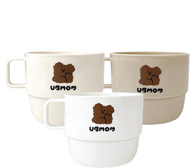 유비맘 유아용 초코몽이 손잡이컵 3종, 화이트 + 베이지 + 초코, 1세트, 250ml