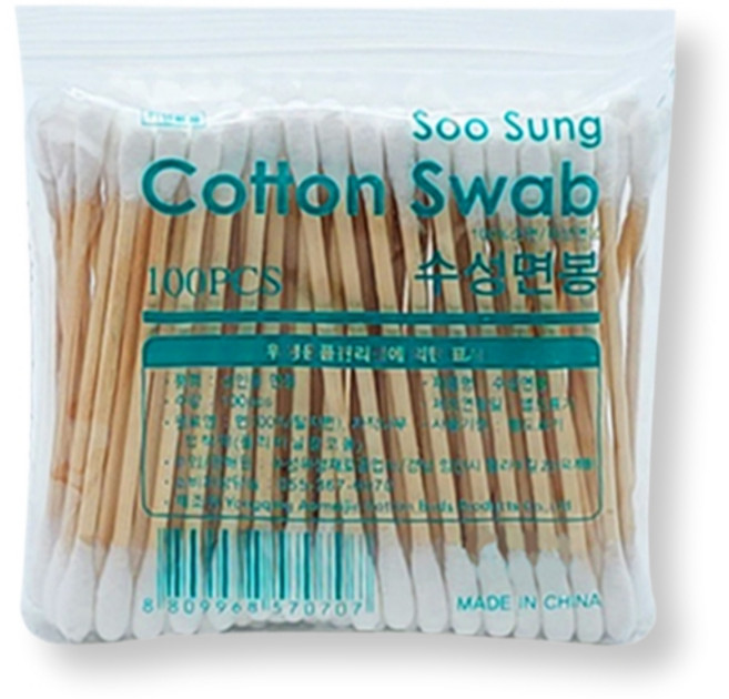 수성 포비스 솜면봉 3인치 양면형 위생솜면봉 100pcs