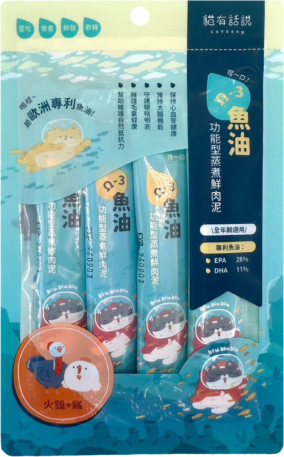 貓有話說 魚油 捏一口 功能型主食蒸煮鮮肉泥 貓主食肉泥條 貓主食肉泥 火雞+雞肉, 16g, 4個, 雞肉+火雞