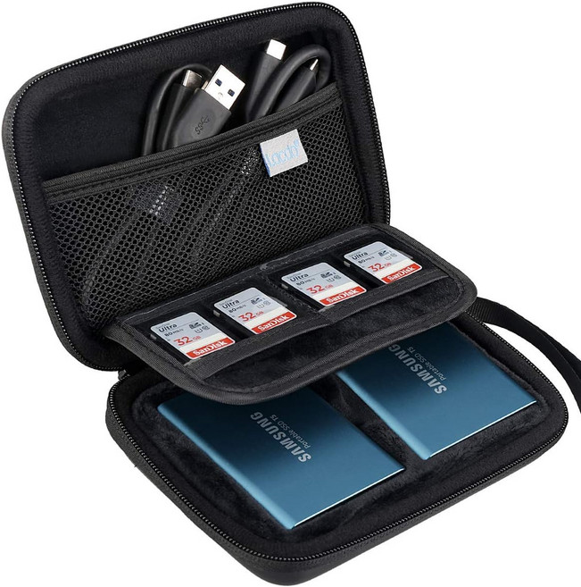 Lacdo 삼성 T5 케이스 T3 휴대용 SSD 250GB 500GB 1TB 2TB USB 3.1형 외장 솔리드 스테이트 드라이브 EVA 충격 방지 보관 보호 가방 검은색
