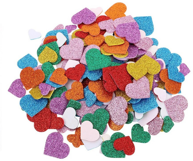 [훈민] 반짝이 EVA 스티커 하트 약100개 혼합랜덤 유치원 환경 꾸미기 글리터 입체 스티커 카드