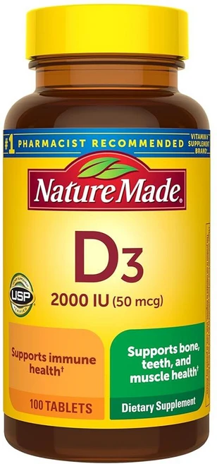 Nature Made Vitamin D3 네이처 메이드 비타민 D3 2000IU 100타블렛, 비타민 D3 2000 IU 50mcg 100정, 100정 1개, 1개, 100정 - 쿠팡