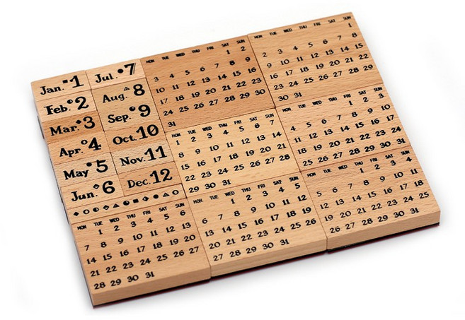 오키지 영문 캘린더 만년 날짜 스탬프 세트 다꾸 도장, 1개, 만년달력
