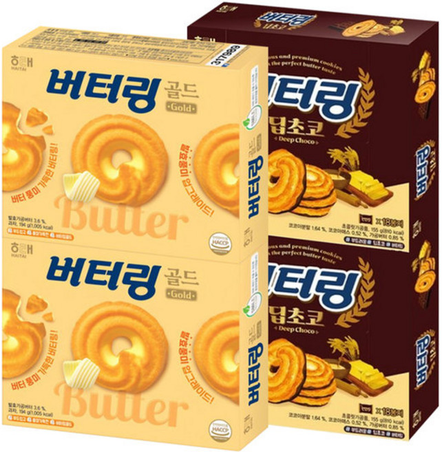 해태제과 버터링 골드194g 2개+버터링 딥초코 155g 2개, 1개, 상세페이지참조
