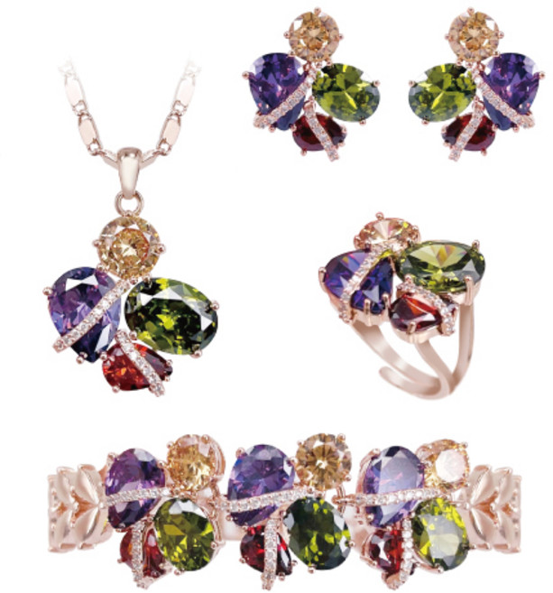 [혜성주얼리] 헤데라 멀티보석 반지 팔찌 귀걸이 목걸이 4종