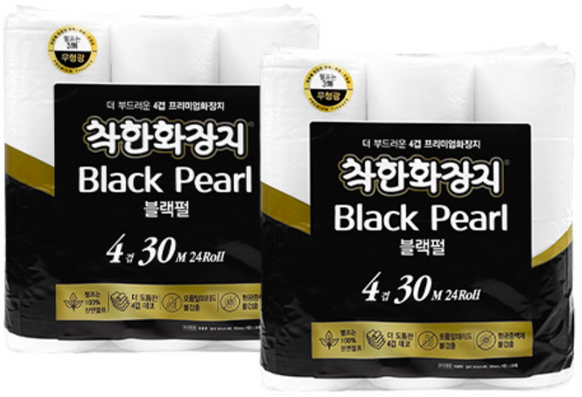4겹 화장지 100% 천연펄프 착한화장지 블랙펄 4겹 30M x 24롤 2팩, 2개