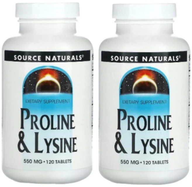 Source Naturals 소스 내추럴스 엘 프롤린 엘 라이신 L-prolina y L-lisina 550mg, 2개, 120정 - 쿠팡