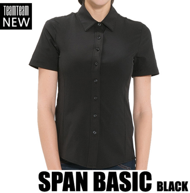 09605_[여성]스판남방반팔 블랙/프랜차이즈남방/스판남방/스판블라우스/커피전문점/레스토랑/베이커리/식당/치킨집/정육/피자집/카페유니폼/인쇄/패치제작가능