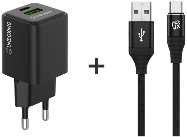 언박싱 듀얼 USB A C타입 33W 초고속충전기 + 브랙스 패브릭 C타입케이블, 1개, 블랙, 2m