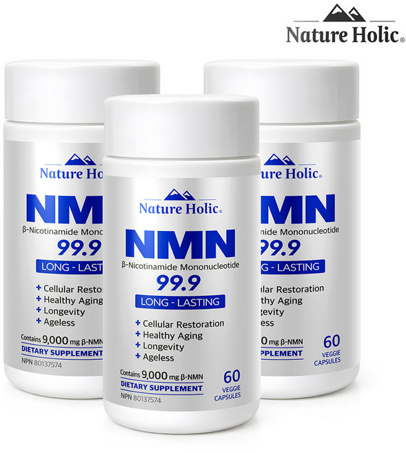 네이처홀릭 캐나다 직구 건강 영양제 고순도 NMN 엔엠엔 99.9% 3병 180캡슐, 3개, 60정