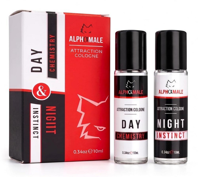 AlphaMale Day and Night Pheromone Infused Cologne for Men 2 Pack – Fresh & Musk 천연가죽 Fragrance Rol, AlphaMale Day and Night Pherom