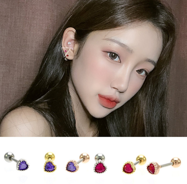 미다미 [2P 케이스세트] 사랑더하기 피어싱 (큐빅2컬러/실버/골드/핑크골드)