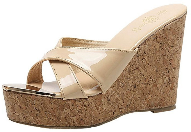 웨지힐 슬리퍼 통굽 구두 가보시 키높이 토오픈 스웨이드