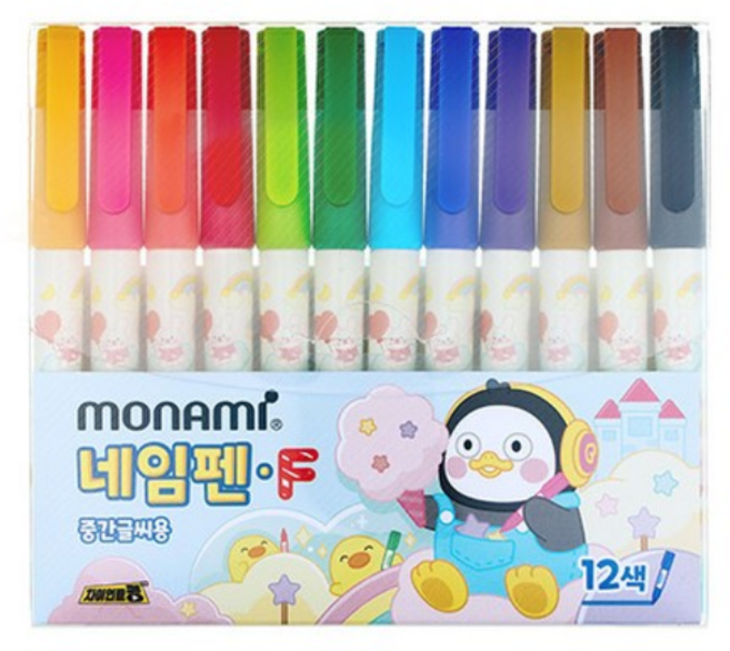 모나미 펭수 네임펜F 12색 세트, 혼합색상, 1세트