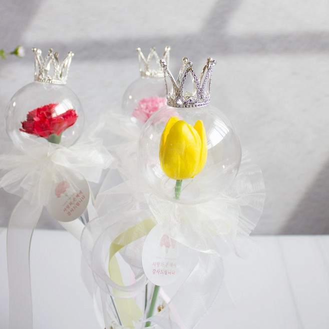 led 아크릴볼 비누꽃 한송이포장 카네이션 꽃풍선 어버이날 스승의날 졸업 입학, 튤립-핑크, 티아라장식 함, 1개