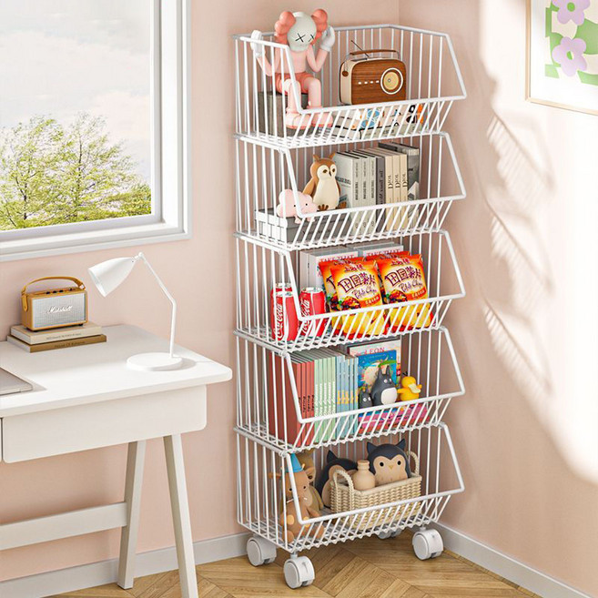 Alemon 다용도 이동식 트롤리 주방선반 5단, 흰색