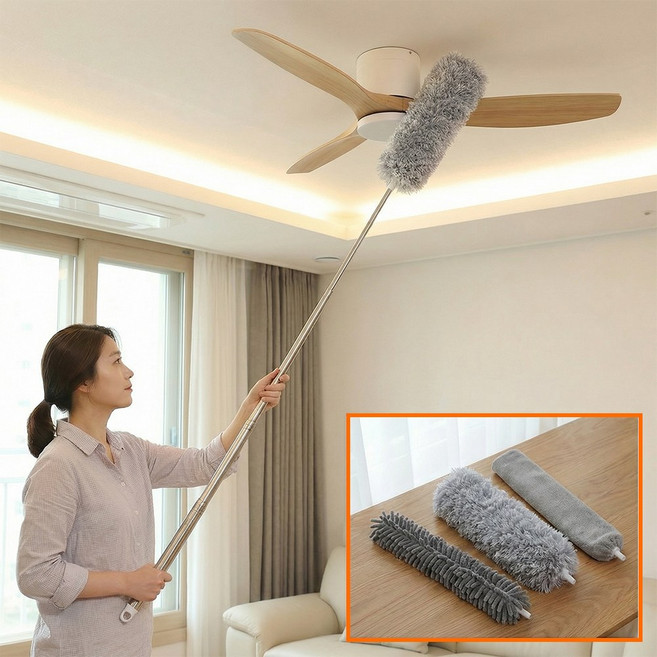 율샵 쓱털이 길이조절 먼지털이 3종 천장 에어컨, 1세트, 그레이 3종 브러쉬