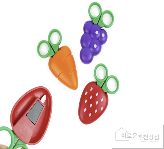 두온 과일냉장고자석가위 배달가위 가정용가위 택배가위 포장 과일자석가위 자석가위꽂이 배달음식가위, 딸기
