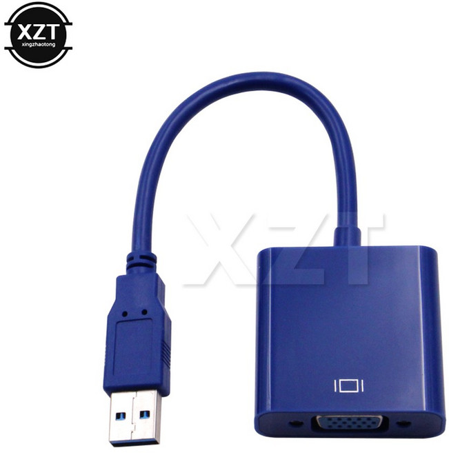 1080P USB 3.0-VGA 1920x1080p 멀티 디스플레이 비디오 그래픽 카드 Win 10 데스크탑 노트북 PC 모니터 용 외부 케이블 어댑터, 푸른, 파란 < =0.5m, 파란