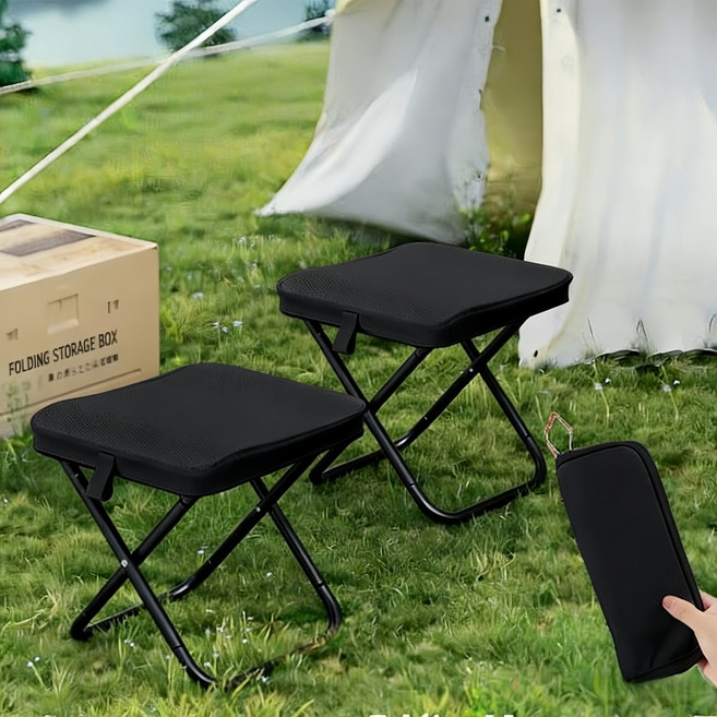 UNIQUEZON 1+1 파우치형 낚시의자 초경량 접이식 캠핑의자, 블랙, 2개