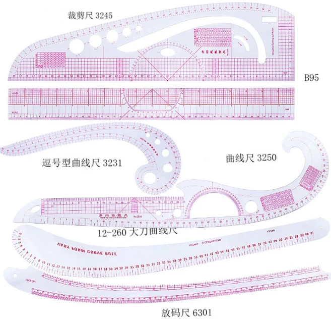 패치워크 눈금자 프렌치 커브 눈금자 키트 재단사 측정 키트 재봉 야드스틱 절단 퀼팅 눈금자 도구 눈금자, 07 ZF-HG-0286
