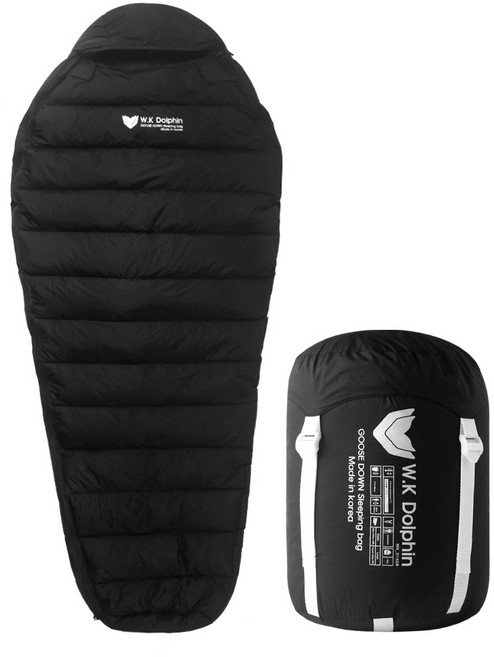 돌핀 헤비다운 거위털 침낭, 1개, 올블랙