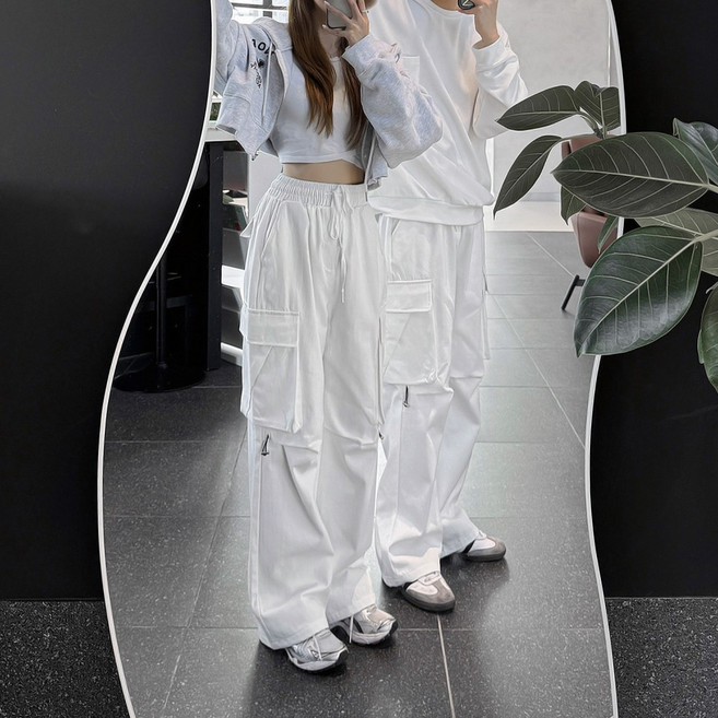 다이나믹피플 남녀공용 와이드 핀턱 스트링 카고 코튼팬츠