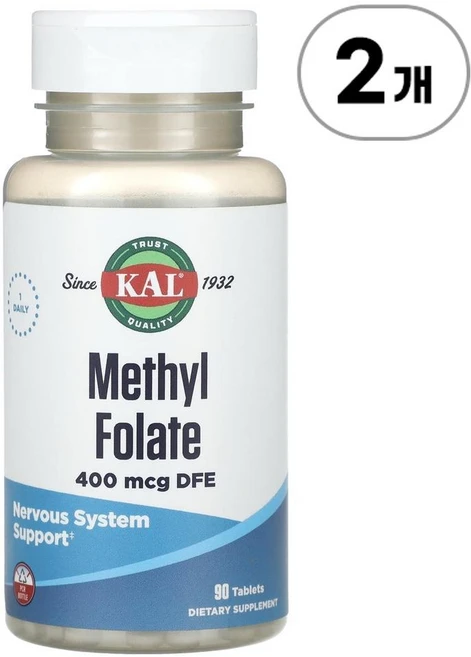 KAL 메틸 폴레이트(활성엽산) 400mcg DFE Methyl Folate 400 mcg DFE 90정, 2개 - 쿠팡