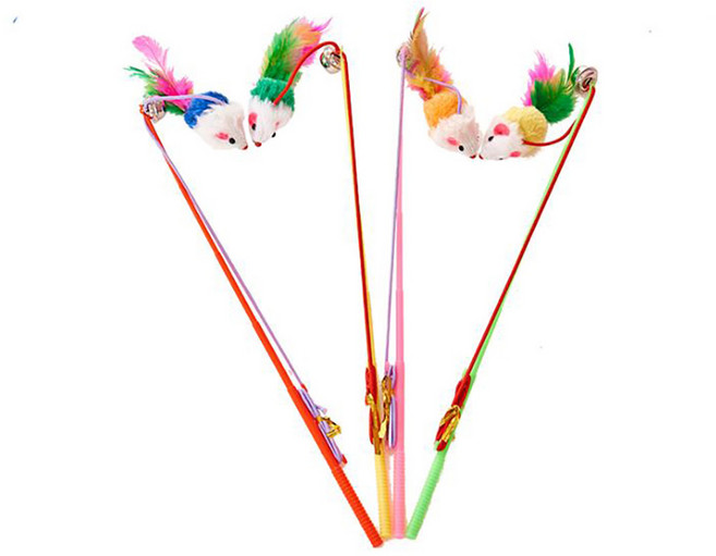달빛마켓 고양이 쥐 낚시대 방울 장난감, 1개